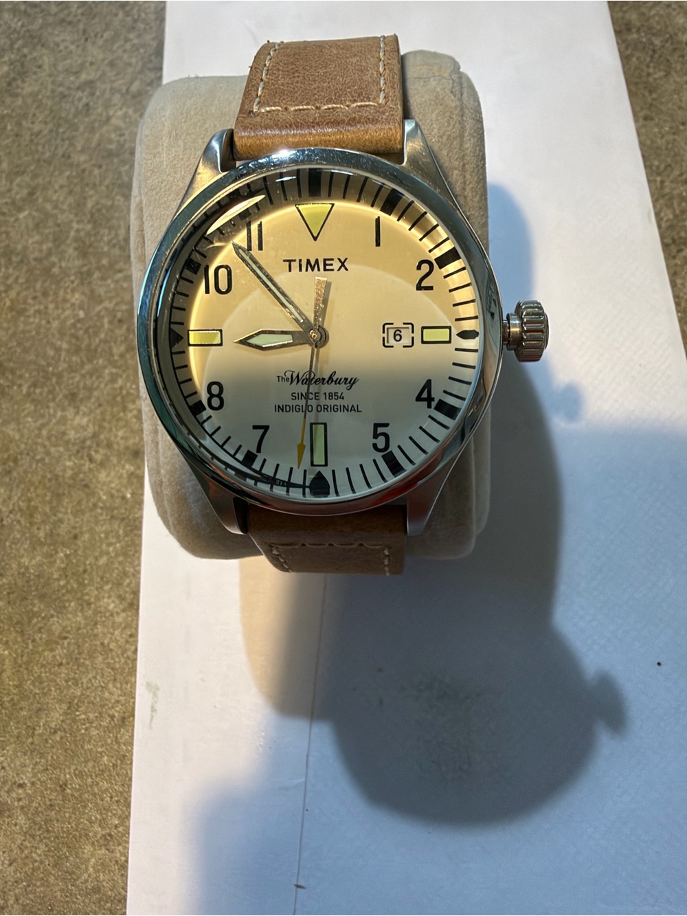 Timex Waterbury Cream Dial Brown Leather Strap Men's Watch